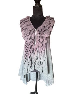 Ruffled Sleeveless Zip-Front Vest in Lavender Gray Ombre